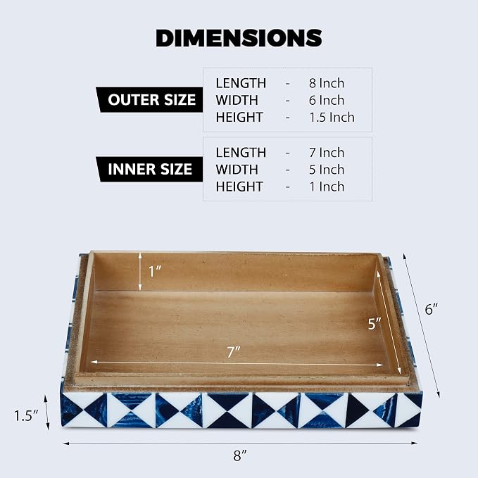 Handicrafts Home Blue and White Decorative Storage Box with Lid – Slim Rectangular Storage Box, Handmade Resin Inlay Wooden Box, Remote Holder, Desk Organizer, Decorative Keepsake & Jewelry- 6x8x1.5