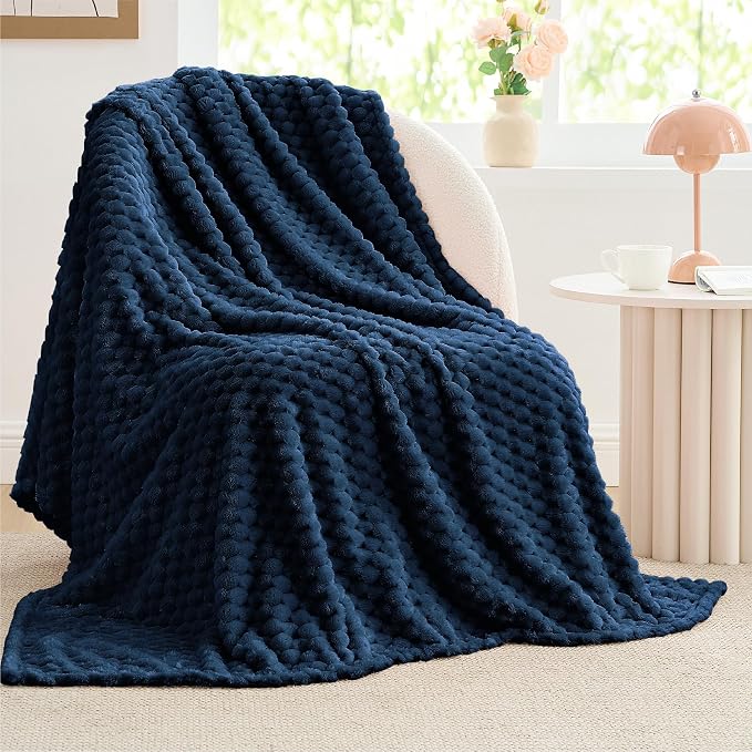 BEDELITE Navy Twin Blanket for Couch, Soft Cozy Gifts for Women, 60 * 80 | 3D Jacquard Decorative Fleece Blanket, Super Soft Plush Throws, Cute Birthday Gift for Women & Men, Suitable for All Seasons