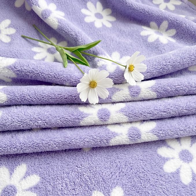 Soft Throw Blanket for Couch-Cozy Reversible Knitted Blankets | Lightweight Warm Fluffy Decor for Women, Mom, Her & Girls, Sofa, Chair, Bed, 50x60in,Daisy Floral Purple