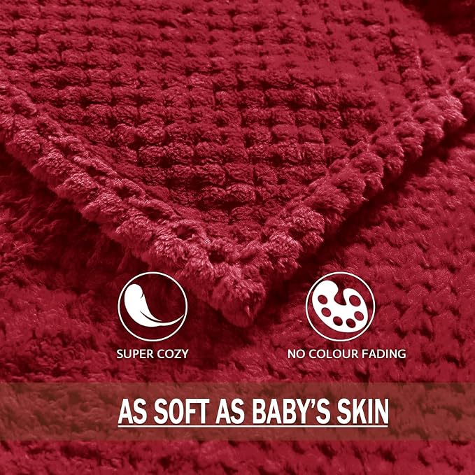 Exclusivo Mezcla Soft Waffle Fleece Bed Blanket King Size, Deep Red | Lightweight Plush Blanket for Bed, Bedroom, Cozy Flannel with Waffle Texture, Stylish Home Decor, All Season, 104x90 Inches