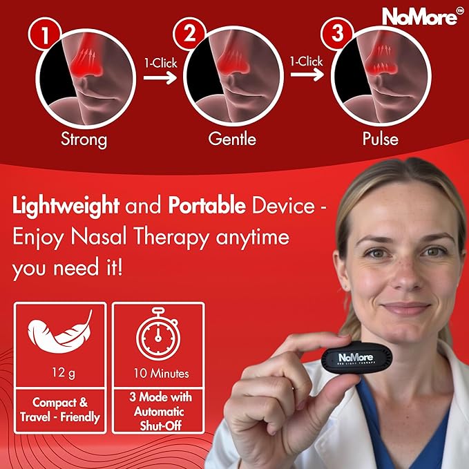 Original NoMore Red Light Therapy for Nose – LED Nasal Device for Dry Nose & Sinus Comfort, No More Colds, USB-Rechargeable Light Therapy