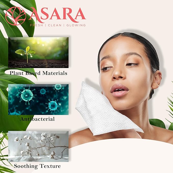Clean Face Towels Disposable XL Facial Wipes | Add Water As a Makeup Remover | Sensitive Skin Face Towels | Organic Vegan Biodegradable - Clean Daily Towelettes | by Asara (200 Count)