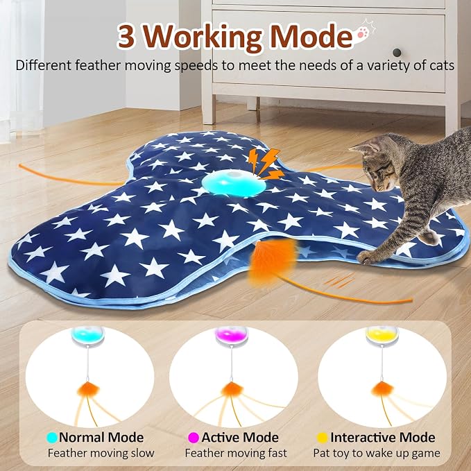Sofolor Interactive Cat Toy Rechargeable, Cat Exercise Toys for Indoor Bored Adult Cats, Hide and Seek Toy with Motion Activated, Moving Feather, Chirping