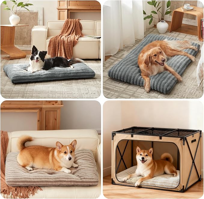FURTIME Washable XL Dog Bed for Extra Large Dogs, Deluxe Dog Crate Beds | Comfy Fluffy Kennel Pad Anti-Slip Pet Sleeping Mat, Machine Washable Dogs Pillow, 40"x27"x3.5", Gray