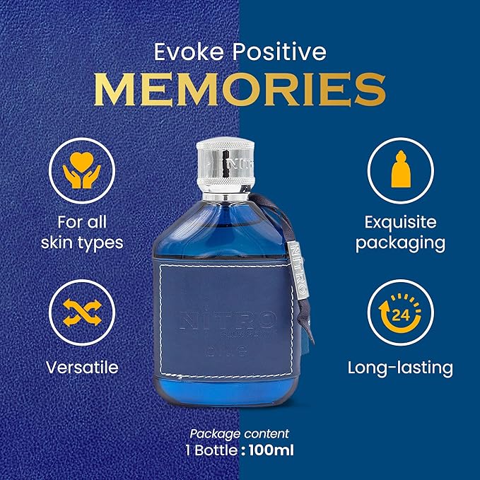 Dumont Nitro Blue 3.4 Fl Oz Eau De Parfum for Men – Fresh Aquatic Floral Woody Fragrance – Luxurious Long Lasting Scent