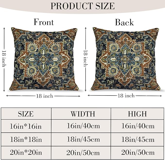 Boho Throw Pillow Covers 18x18 inch Set of 2,Bohemian Vintage Carpet Pattern Antique Ethnic Decor Double Sided Pattern Cushion Cover Soft Pillow Case Living Sofa Room Bed Square Pillow Cover