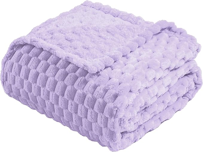 Vessia Flannel Fleece Throw Blanket(50x70 inch), 3D Jacquard Light Purple Fuzzy and Warm Blanket for Couch, Sofa, Bed, 300GSM Super Soft Touch Cozy Lightweight Lilac Throw for All-Season Home Decor