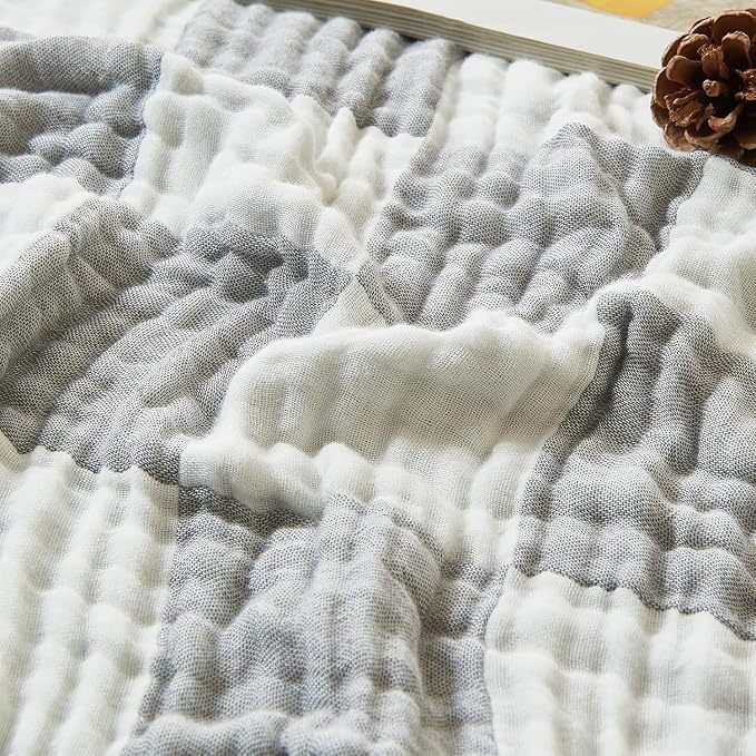 EMME Cooling Muslin Twin Blanket - Checkered Lightweight Summer Cotton Blankets of Rayon Derived from Bamboo for Hot Sleepers, Soft Breathable All Season Gauze