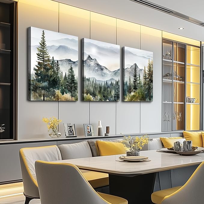 MHARTK66 3 Piece Framed Canvas Art Prints Wall Art for Living Room Modern Wall Decor for Bedroom Office Decor Abstract Mountain Forest Landscapes Ink Painting Ready to Hang Wall Pictures Home Decor