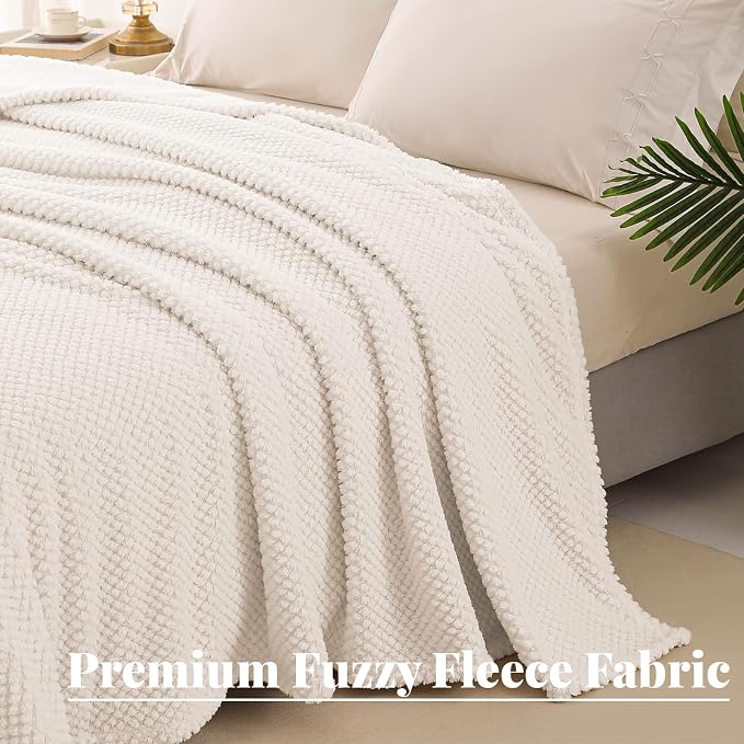 Whale Flotilla Extra Large Fuzzy Fleece Throw Blanket for Couch, 50x70 Inch Fluffy Warm Soft Jacquard Blankets for All Season, Lightweight and Cozy, Ivory | 50x70 Inch, Ivory, Suitable for Sofa Chair Bed, Fluffy Fuzzy Jacquard Blankets for All Season, ...