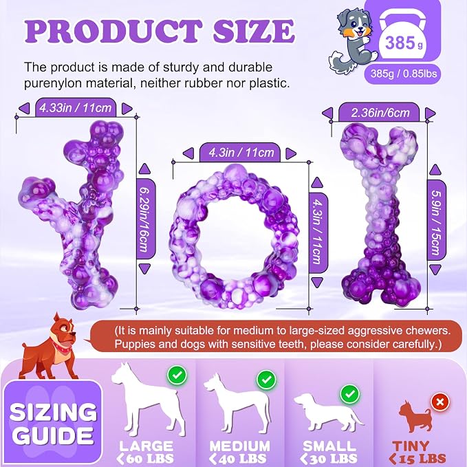 3Pack Bone Indestructible Dog Chew Nylon Toys for Aggressive Chewers