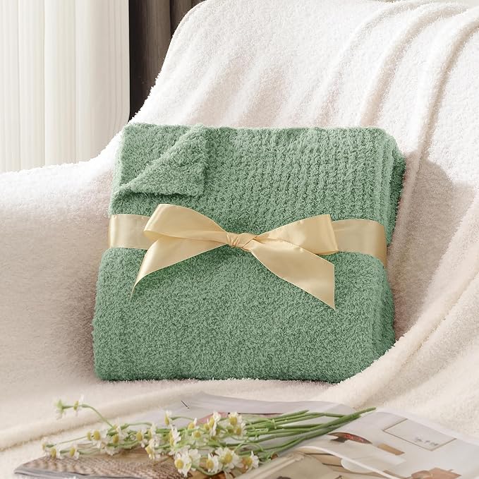 Throw Blanket for Couch Super Soft Blankets for Bed Comfy Cozy Blanket Knit Fuzzy Plush Fleece Blanket Gift for Women Lightweight Blanket for Living Room Sofa 50 x 60 Inches Sage