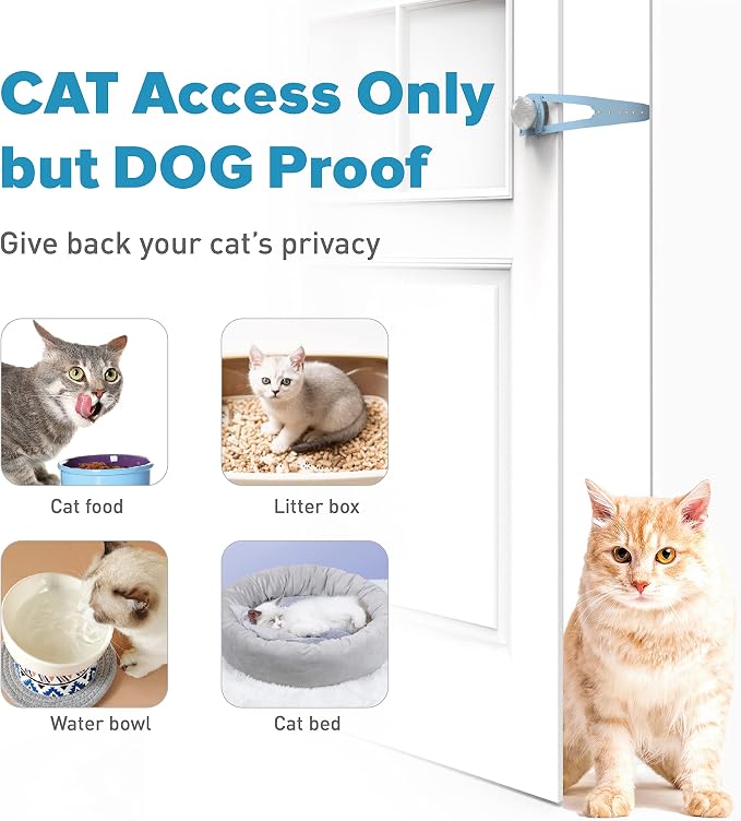Neobay Cat Door Latch with Stabilizer, 7 Sizes Adjustable Cat Door Holder Latch to Keep Dog Out of Litter Box, No-Drill Alternative of Pet Gates and Interior Pet Door, Blue, 1 Pack