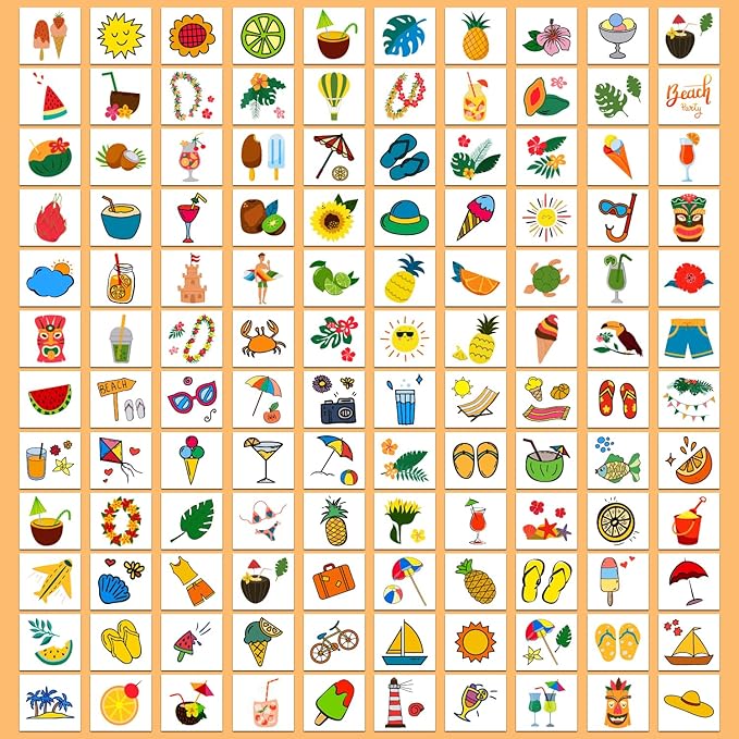 Partywind 408 PCS Kids Tattoos for Party Supplies, Individually Wrapped Sheet Temporary Tattoos Stickers for Kids Goodie Bag Stuffers, Fun Birthday Party Favors - Hawaiian