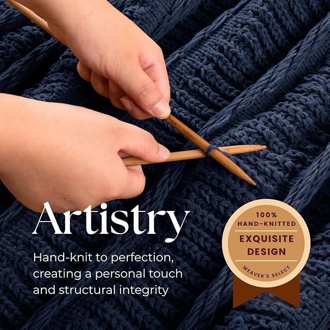 Boho Knitted Chenille Blanket with Tassels - Lightweight & Soft All-Season Throw - 3D Classic Pattern for Living Room Bedroom Couch, Royal Blue, King 90"x108"