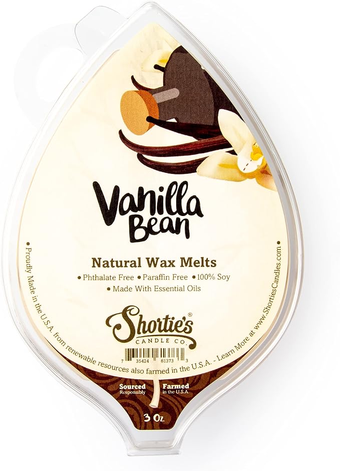 Shortie's Candle Company Vanilla Bean Natural Soy Wax Melts - 1 Highly Scented 3 Oz. Bar - Made with 100% Soy and Essential Fragrance Oils - Phthalate & Paraffin Free, Vegan, Non-Toxic
