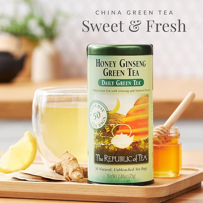 The Republic of Tea - Honey Ginseng Green Tea, 100 Tea Bags, Refill Pack | Flavored Gourmet Tea | Caffeinated