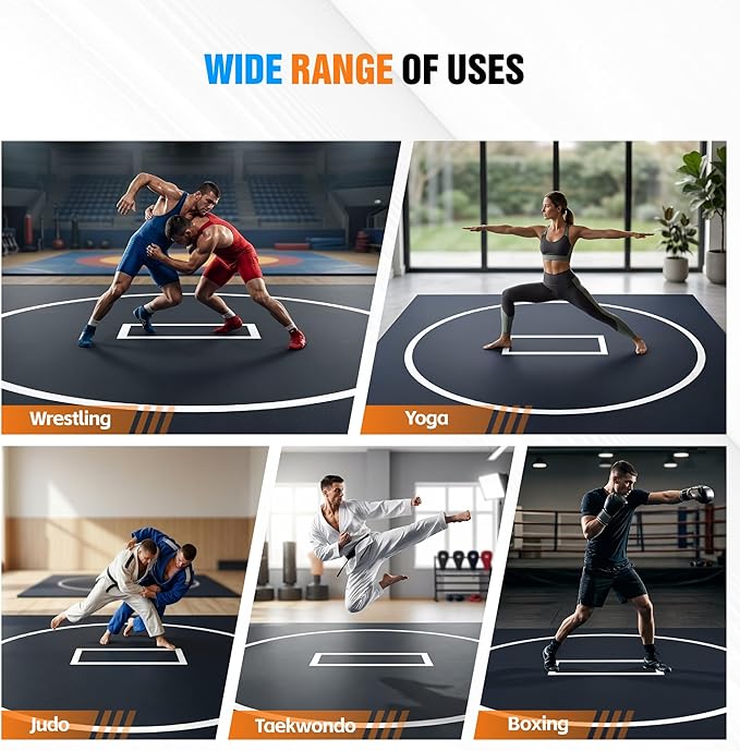 10' x 10' / 10' x 6.5' Foldable Wrestling Mat, Non Slip Waterproof Training Floor Mat for BJJ, MMA, Taekwondo, Grappling, Yoga & Martial Arts Home Workout 1p1