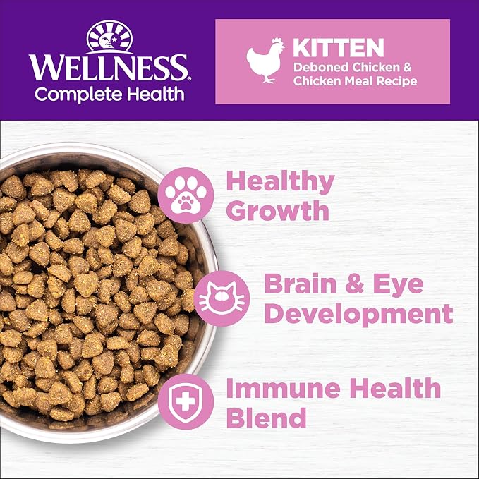 Wellness Complete Health Kitten Dry Cat Food, Natural, Wholesome Grains Kibble, Turkey, Turkey Meal and Chicken Recipe, 5 lb Bag
