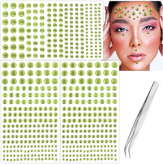 591pcs Face Gems Hair Gems Pearls, Self-Adhesive Face Jewels Eye Rhinestones 3/4/5/6/8 mm Face Gem Stick on, Halloween Makeup Gems Rave Accessories for Face Eyes Body Makeup (08.Light Yellow)