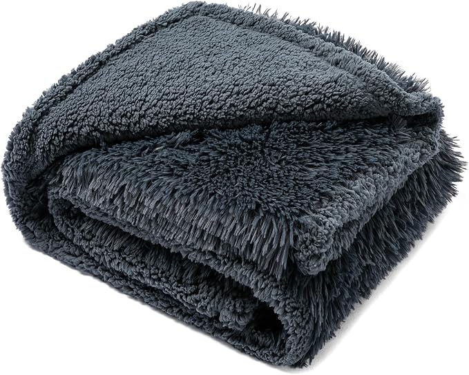 Waterproof Dog Blanket Pet Throw Blankets Fluffy Long Faux Fur Reversible Puppy Blankets 85x57in Furniture Protector Cover for Sofa Bed Couch Bed Cover Washable for Dogs Cats (Grey XL)