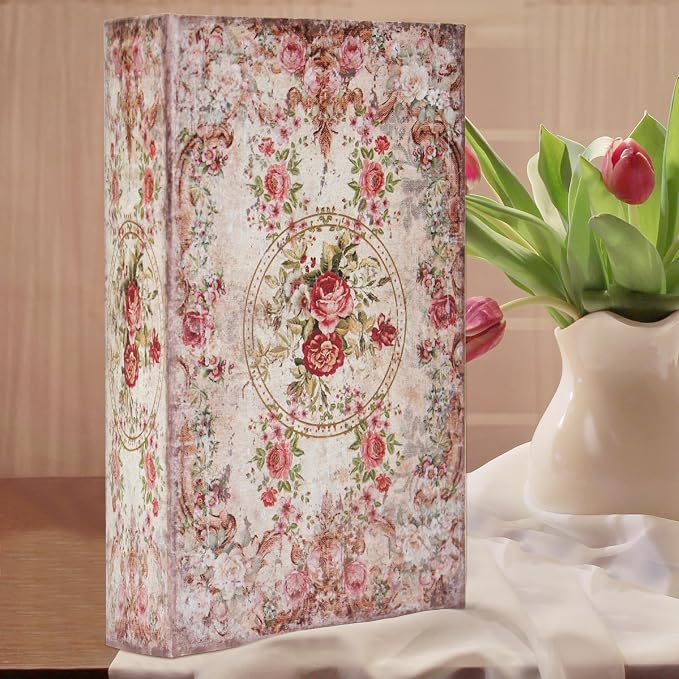 Book Box Decorative Storage Box Faux Wood M Size Box | Book Box with Magnetic Cover Storage for Hidden Jewelry,Photos, Greeting Cards,Remotes