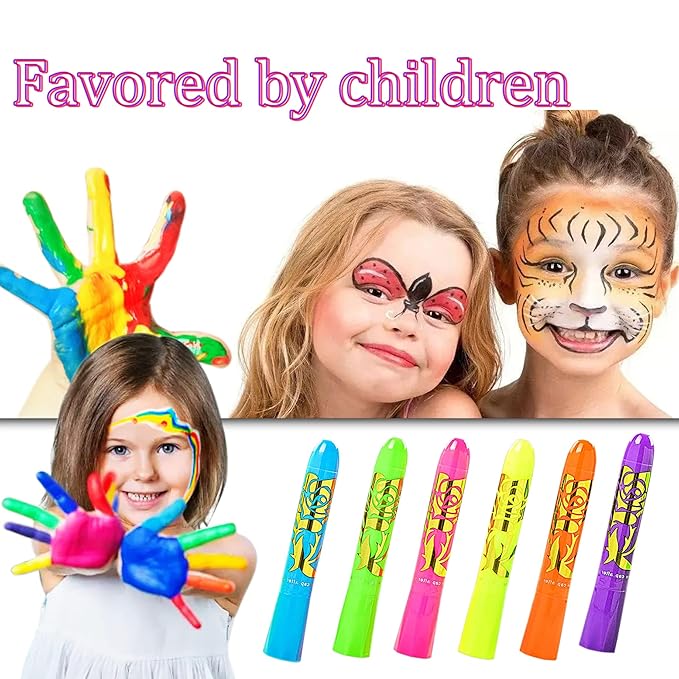 12 Pcs Glow in The Dark Face Body Paint, UV Black Light Glow Makeup Kit for Kids Adult, Non-Toxic Fluorescent Face Paints Crayons for Birthday Party Halloween Masquerade Makeup