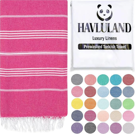 HAVLULAND Fuchsia Oversized 39x71cm Turkish Cotton Beach Towel - Quick Dry, Lightweight, Sand Free, Ideal for Beach, Pool, Spa, Gym, Yoga, Travel, Camping, Picnic