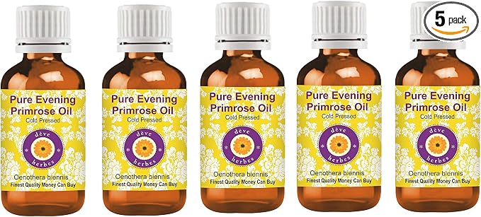 dève herbes Pure Evening Primrose Oil (Oenothera biennis) Cold Pressed (Pack of Five) 100ml X 5 (16.9 oz)