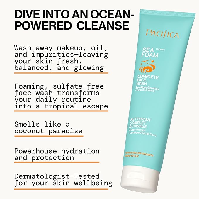 Pacifica Face Wash Set - Preppy Skincare Gift Set Value Kit for Holidays | Brightens, Tones and Deep Cleans |Glow Baby, Kale Detox and Sea Foam | 3 Pack