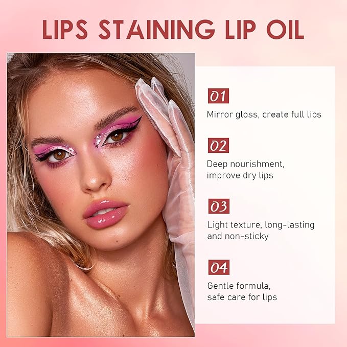 Lips Staining Lip Oil, Lip Stain Oil, Lip Tint Lips Oil Long-Lasting Moisturizing, Lips Oil Stain, Dynamic Finish that Goes on Glossy (Tamarind)