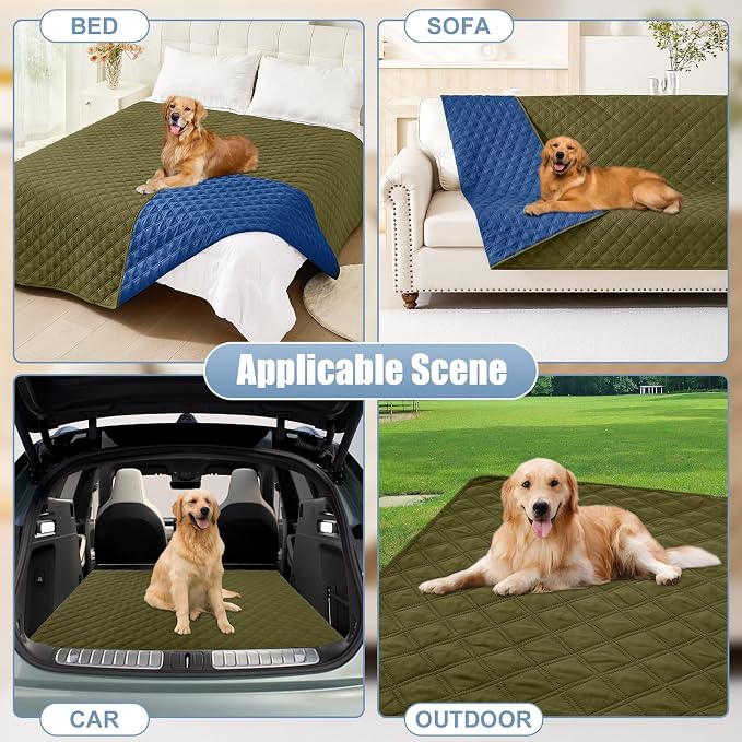 Smiry Waterproof Reversible Dog Bed Cover Pet Blanket | Pet Friendly, Soft Fabric, Washable Dog Blanket for Furniture Bed Couch Sofa, Checkered (82"x82", Green/Navy)