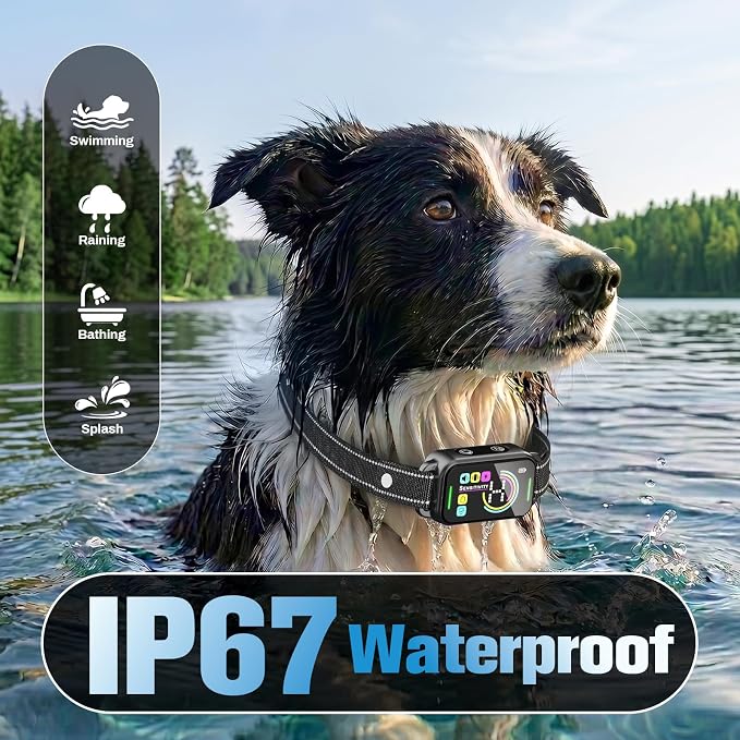 Bark Collar for Large Medium Small Dogs - Smart AI 1S Stop Barking, Anti Barking Device & Dog Training Collar with Beep, Vibration | IP67 Waterproof 8-Level Sensitivity -Jet Black