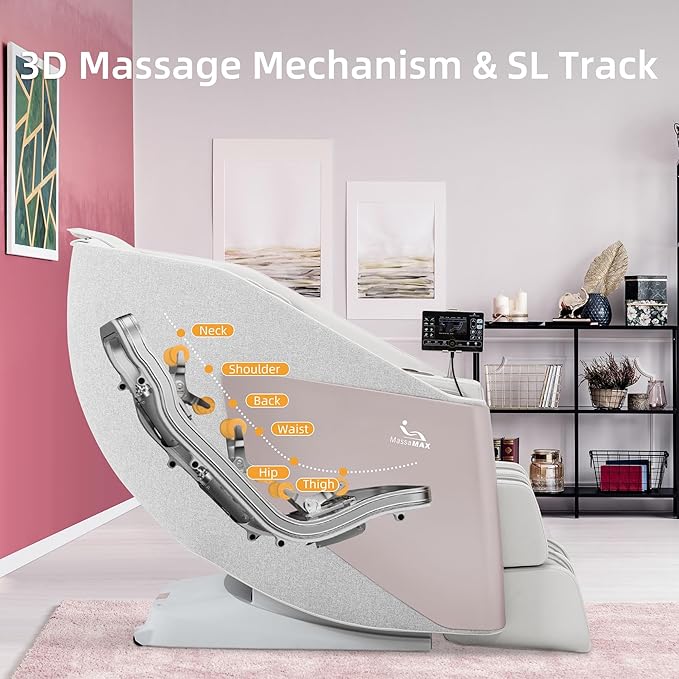 MassaMAX A305 Massage Chair Full Body, Zero Gravity, 53.15" SL-Track Shiatsu Massage Recliner Chair with Heat, Body Scan and Calfrest Extension, 15 Modes, Fully Assembled, Golden