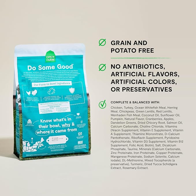 Open Farm Grain Free Dry Kitten Food, Turkey & Chicken Kibble, 4lb Bag | All Kittens, High Protein, Prebiotic Fibers, 100% Traceable Ingredients, Non-GMO Fruits & Veggies.