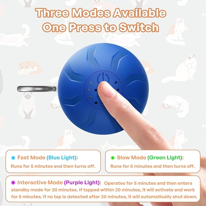 Speedy 2.0 Tail Interactive Cat Toys for Bored Indoor Adult Cats,Rechargeable Automatic Cat Toy Balls Self Moving Chirping,Electric Cat Ball Toy for Smart Kitten Enrichment Exercise Essentials(Blue)