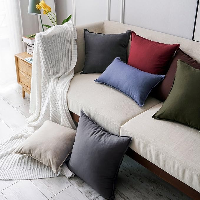 Jeanerlor Cotton Linen Soft Soild Decorative Square Throw Pillow Covers Natural Set Cushion Case for Children Kid Baby 24 x 24 Inch 60 x 60cm, Dark Grey