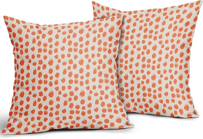 Orange Cream Pillow Covers 16x16 Set of 2 Boho Design Polka Dot Throw Pillows Modern Brush Strokes Print Decorative Outdoor Pillowcase Square Cushion Cover Linen Pillow Case for Home Sofa Couch Bed