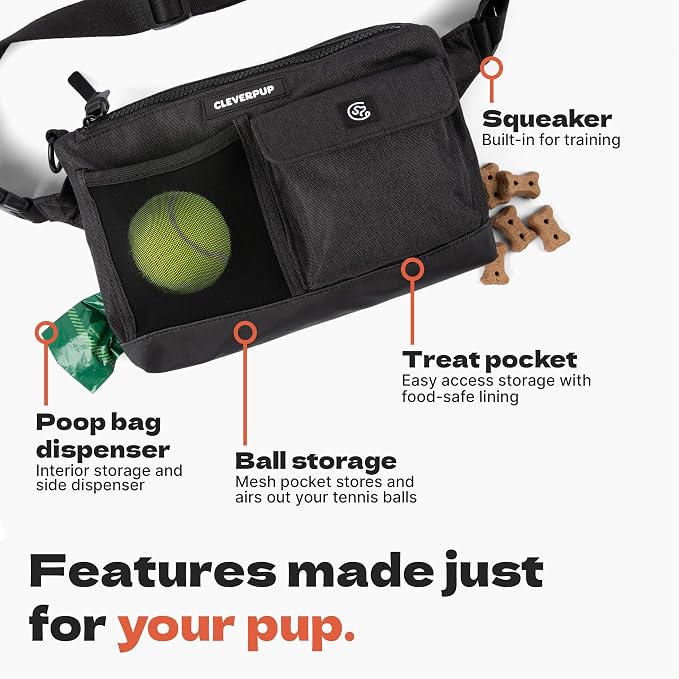 Cleverpup Walk & Train 2-in-1 Dog Walking Bag - Hands-Free, Graphite