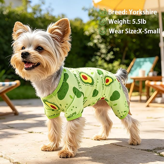 Dog Clothes for Small Dogs Soft Strechy Summer Dog Pjs Puppy Pajamas Clothes for Chihuahua Yorkie Boy Girl Cat Pet Outfits Cute Pattern XXS~L (Avocads, Medium)