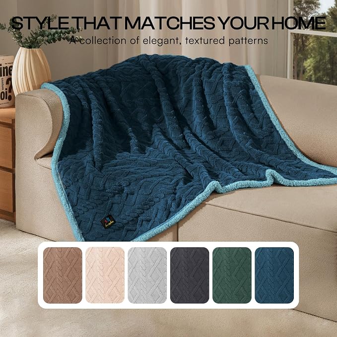 Luciphia Waterproof Dog Blanket, Reversible Sherpa Fleece for Couch Cover | Reversible waterproof pet blanket with soft Sherpa fleece; machine washable, protect couch bed car, Navy-thicken 40" x 28"