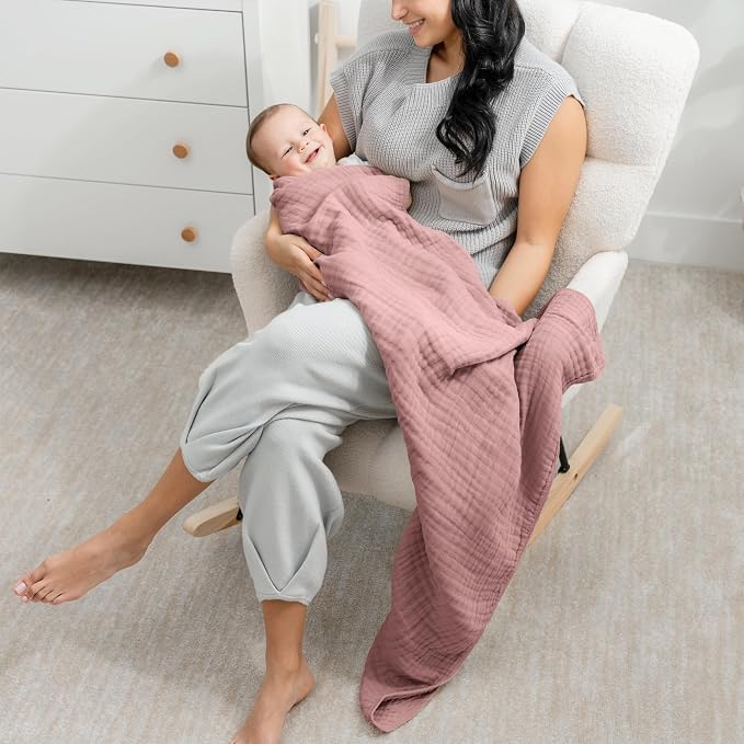 Comfy Cubs Muslin Baby Blanket 40" x 40" L - Swaddle Blankets Mauve | Soft, Lightweight, 6-Layer Cotton Breathable Baby Blankets - Comfortable, Gentle & Versatile Cotton Baby Blankets for Sleep