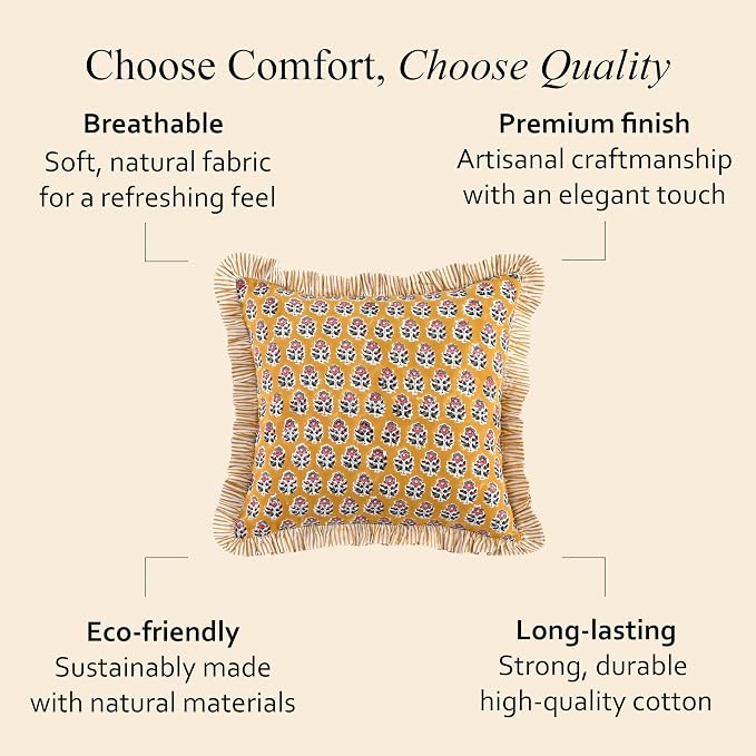 CPC Yellow Citrine Ruffle Throw Pillow Covers for Couch, 24x24 Inch Cotton Stripe Ruffle Couch Pillows for Living Room, Hidden 20 Inch Zipper Boho Pillow Case or Cute Outdoor Ruffle Pillows