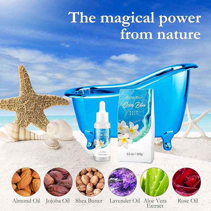 Mothers Day Gifts for Women Bath & Body Gift Set, Bath Basket Spa kit Gifts for Her Him Birthday Gift for Woman, Self-care Home Spa Kit, 8pcs Christmas Gift for Women Ocean Vanilla, Spa Gift Baskets