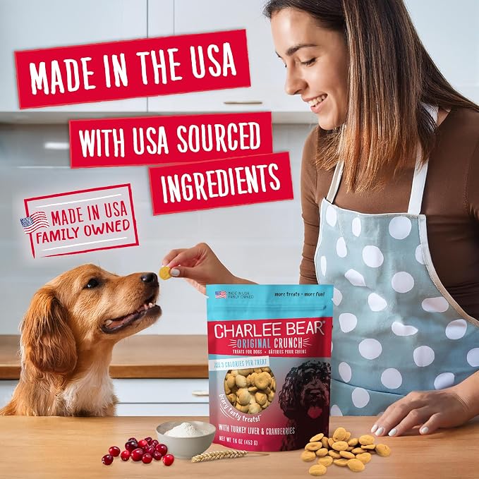 Charlee Bear Original Dog Training Treats, Turkey Liver & Cranberry, 16 oz | Pocket-sized Training Treats, Crunchy Dog Treats, Limited Ingredient Recipe, Under 3 Calories per Treat, Made in USA