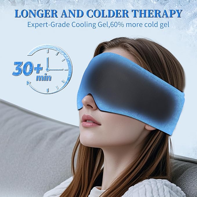Migraine Relief Gel Eye Mask：FSA/HSA Eligible Cold Compress for Puffy Eyes, Headache & Surgery Recovery – Reusable Cooling Sleep Mask, Eye Care – Soft Ice Pack for Tension and Stress Relief (Black)