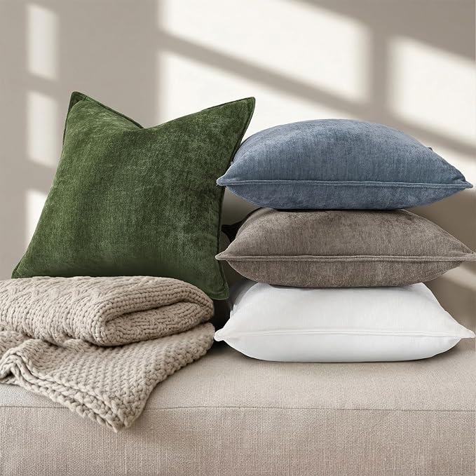 decorUhome Chenille Dark Grey Velvet Throw Pillow Covers 18x18 Set of 2 | Fall Soft Couch Decorative Modern Farmhouse Pillow Cases with Elegant Design for Sofa Bed Living Room Home Decor