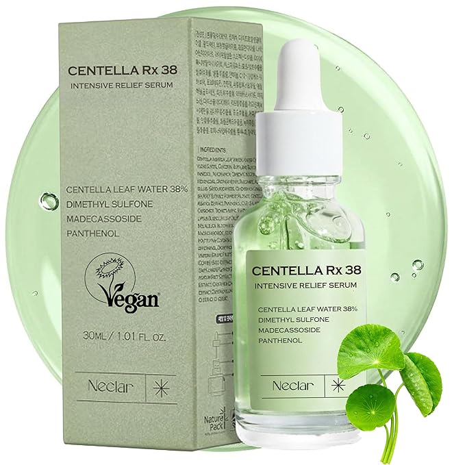 Centella Asiatica Serum Korean - Redness Corrector for Face - 38% Cica Leaf Water and Madecassoside - Ph Balanced - Barrier Support - Lightweight Calming - Rosacea Skincare Serum - Centella Ampoule
