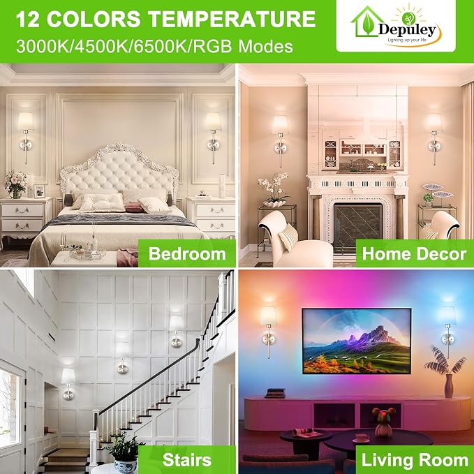 Depuley Battery Operated Wall Sconce: Set of 2 Wireless Wall Lights with Remote for Bedroom - Rechargeable 15 Colors 19.9" Wall Lamp for Living Room Hallway Decor