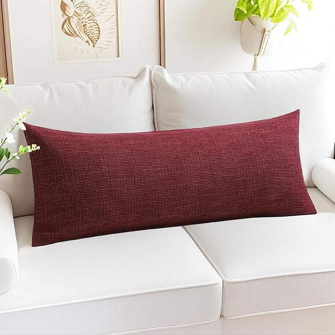 OTOSTAR Linen Throw Pillow Cover Set of 1 Decorative Long Lumbar Pillowcase Rectangle Cushion Cover 14x36 Inch for Home Decor Sofa Bedroom Car 35 x 90CM Burgundy